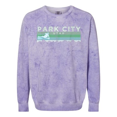 Retro Park City, Utah Distressed Skiing Colorblast Crewneck Sweatshirt