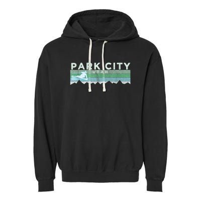 Retro Park City, Utah Distressed Skiing Garment-Dyed Fleece Hoodie