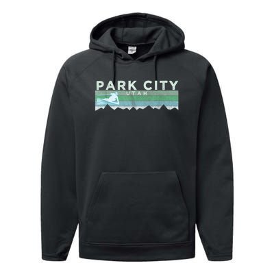 Retro Park City, Utah Distressed Skiing Performance Fleece Hoodie