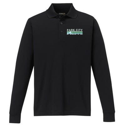 Retro Park City, Utah Distressed Skiing Performance Long Sleeve Polo