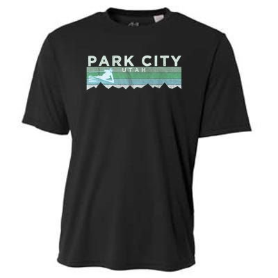 Retro Park City, Utah Distressed Skiing Cooling Performance Crew T-Shirt