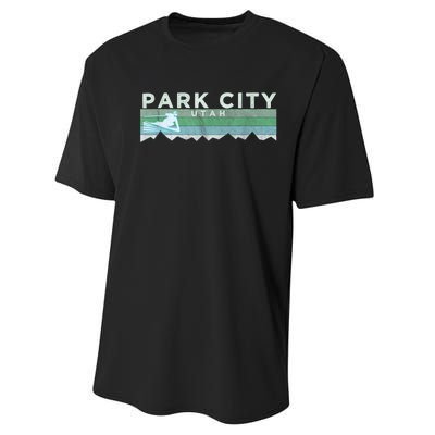 Retro Park City, Utah Distressed Skiing Performance Sprint T-Shirt