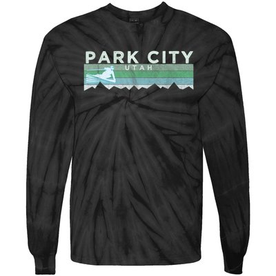 Retro Park City, Utah Distressed Skiing Tie-Dye Long Sleeve Shirt