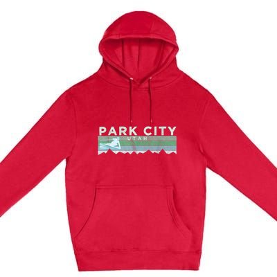 Retro Park City, Utah Distressed Skiing Premium Pullover Hoodie