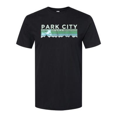 Retro Park City, Utah Distressed Skiing Softstyle CVC T-Shirt