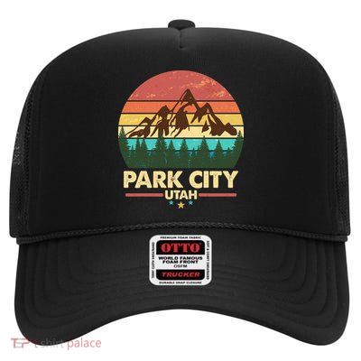 Retro Park City Utah Mountain High Crown Mesh Back Trucker Hat
