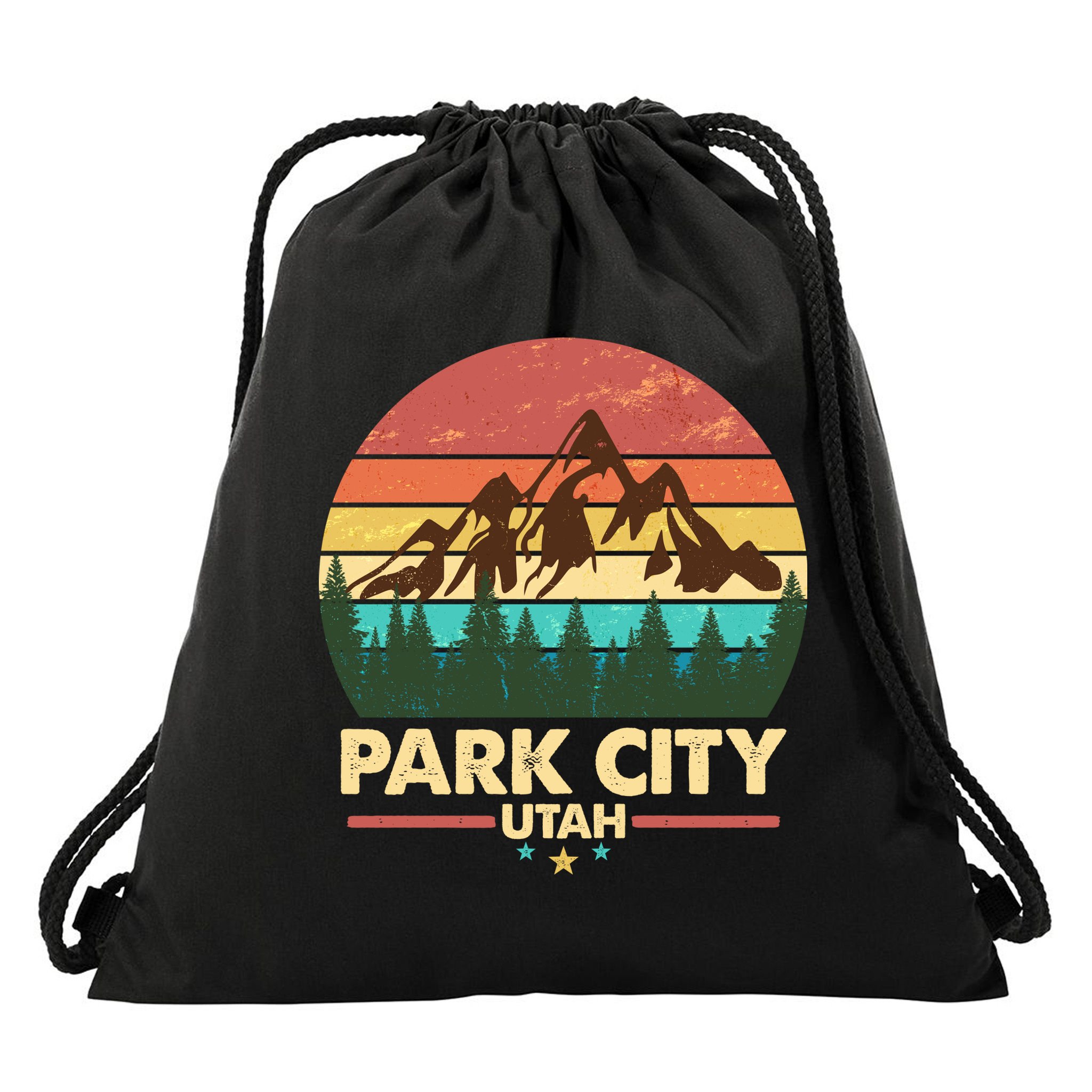 Retro Park City Utah Mountain Drawstring Bag