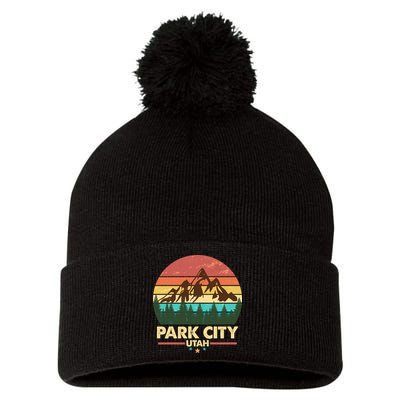 Retro Park City Utah Mountain Pom Pom 12in Knit Beanie