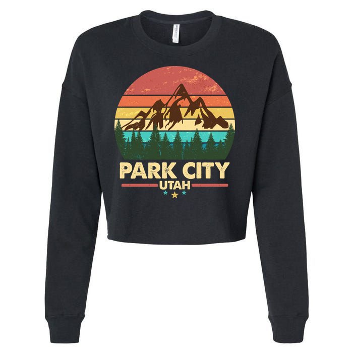Retro Park City Utah Mountain Cropped Pullover Crew