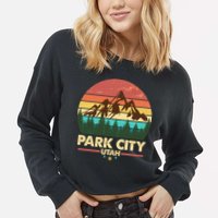 Retro Park City Utah Mountain Cropped Pullover Crew