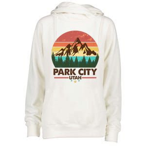 Retro Park City Utah Mountain Womens Funnel Neck Pullover Hood