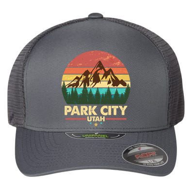 Retro Park City Utah Mountain Flexfit Unipanel Trucker Cap