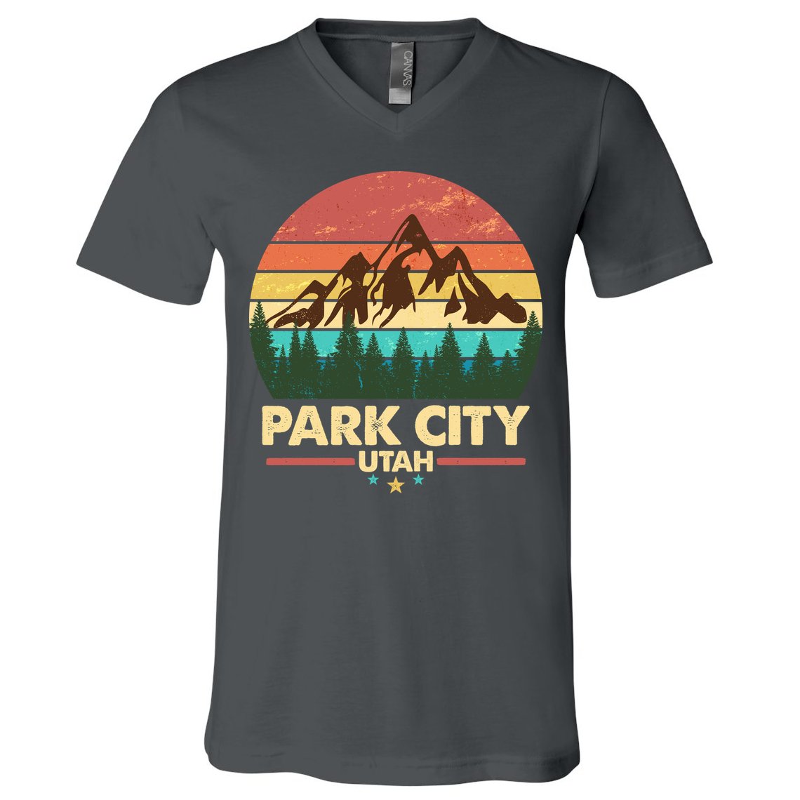 Retro Park City Utah Mountain V-Neck T-Shirt