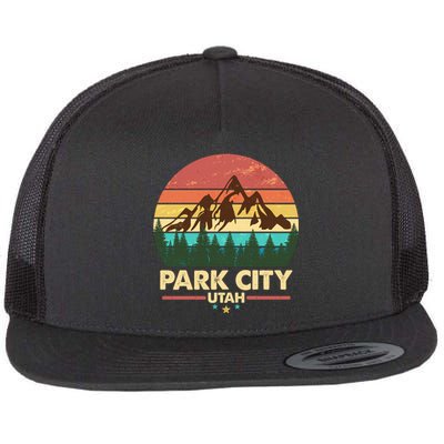 Retro Park City Utah Mountain Flat Bill Trucker Hat