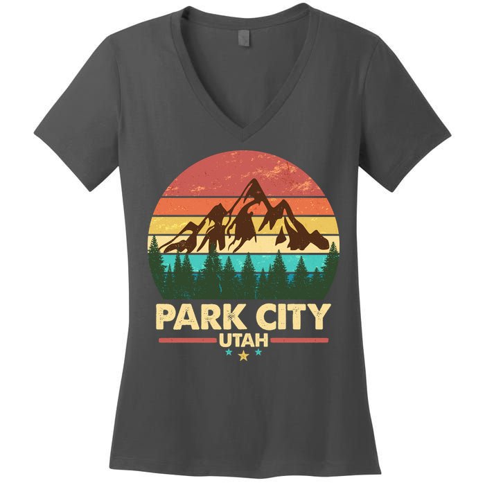 Retro Park City Utah Mountain Women's V-Neck T-Shirt