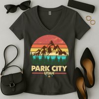 Retro Park City Utah Mountain Women's V-Neck T-Shirt