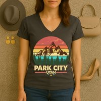 Retro Park City Utah Mountain Women's V-Neck T-Shirt
