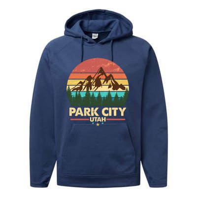 Retro Park City Utah Mountain Performance Fleece Hoodie