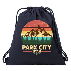 Retro Park City Utah Mountain Drawstring Bag