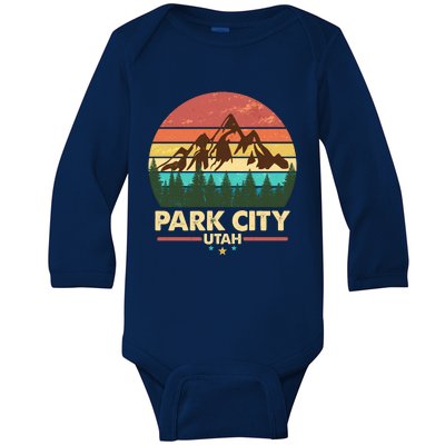 Retro Park City Utah Mountain Baby Long Sleeve Bodysuit