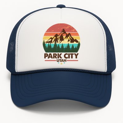 Retro Park City Utah Mountain Trucker Hat