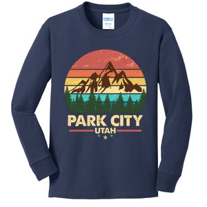 Retro Park City Utah Mountain Kids Long Sleeve Shirt