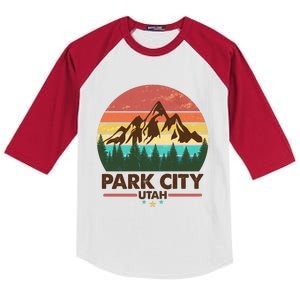 Retro Park City Utah Mountain Kids Colorblock Raglan Jersey