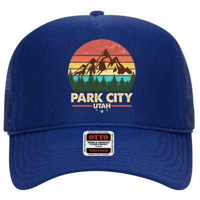 Retro Park City Utah Mountain High Crown Mesh Back Trucker Hat