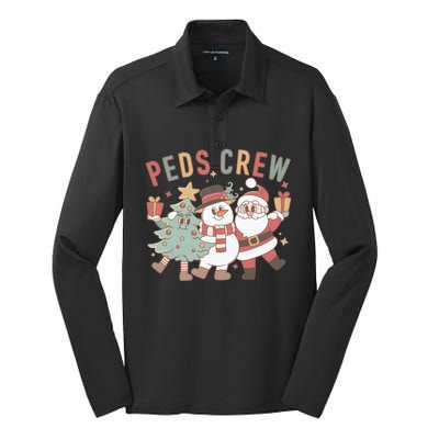 Retro Peds Crew Christmas Pediatric Nurse Nursing Group Cute Gift Silk Touch Performance Long Sleeve Polo