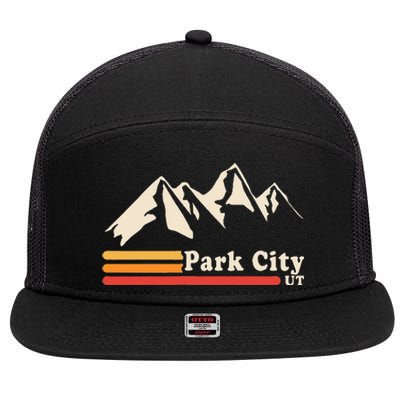 Retro Park City Utah Mountains Ski 7 Panel Mesh Trucker Snapback Hat