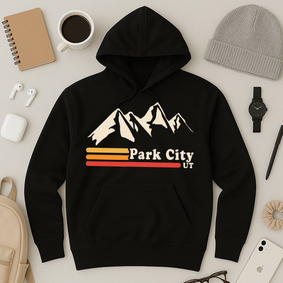 Retro Park City Utah Mountains Ski Hoodie