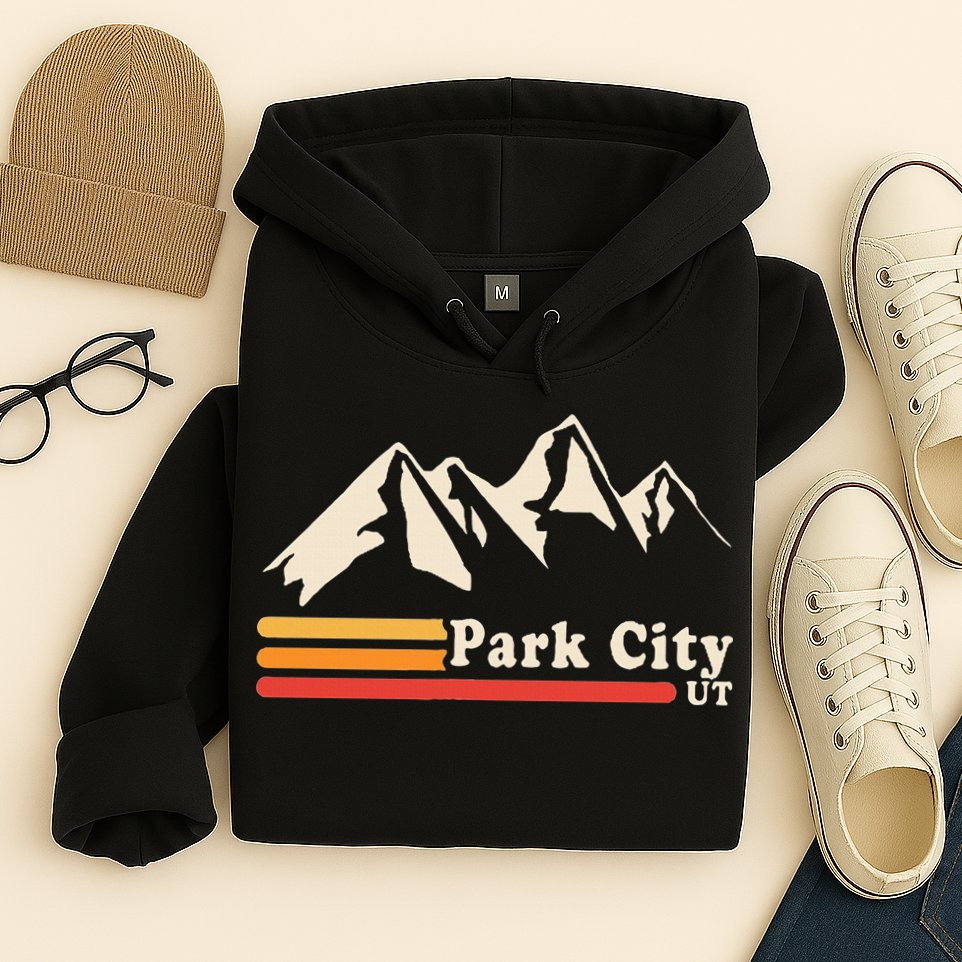 Retro Park City Utah Mountains Ski Hoodie