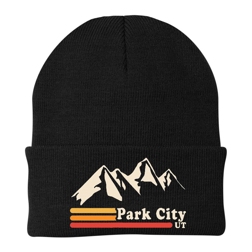 Retro Park City Utah Mountains Ski Beanie