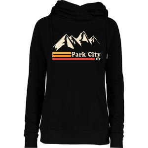 Retro Park City Utah Mountains Ski Womens Funnel Neck Pullover Hood