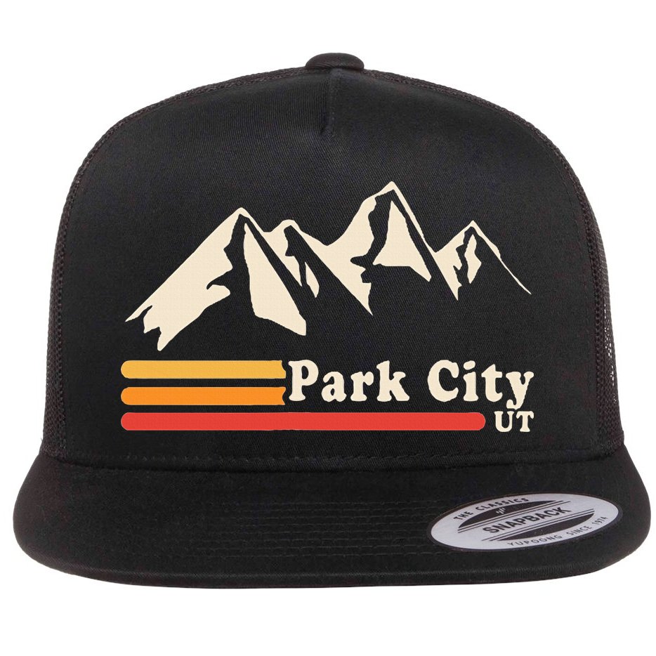Retro Park City Utah Mountains Ski Flat Bill Trucker Hat