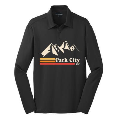 Retro Park City Utah Mountains Ski Silk Touch Performance Long Sleeve Polo