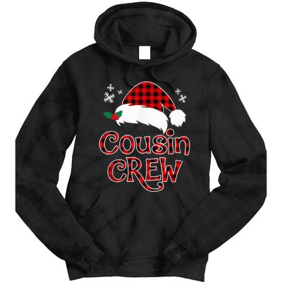 Red Plaid Cousin Crew Santa Hat Family Matching Christmas Tie Dye Hoodie