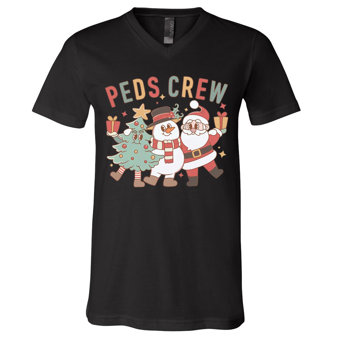 Retro Peds Crew Christmas Pediatric Nurse Nursing Group V-Neck T-Shirt
