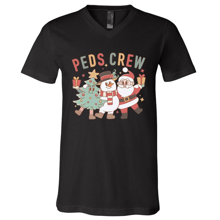 Retro Peds Crew Christmas Pediatric Nurse Nursing Group V-Neck T-Shirt