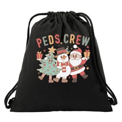 Retro Peds Crew Christmas Pediatric Nurse Nursing Group Drawstring Bag