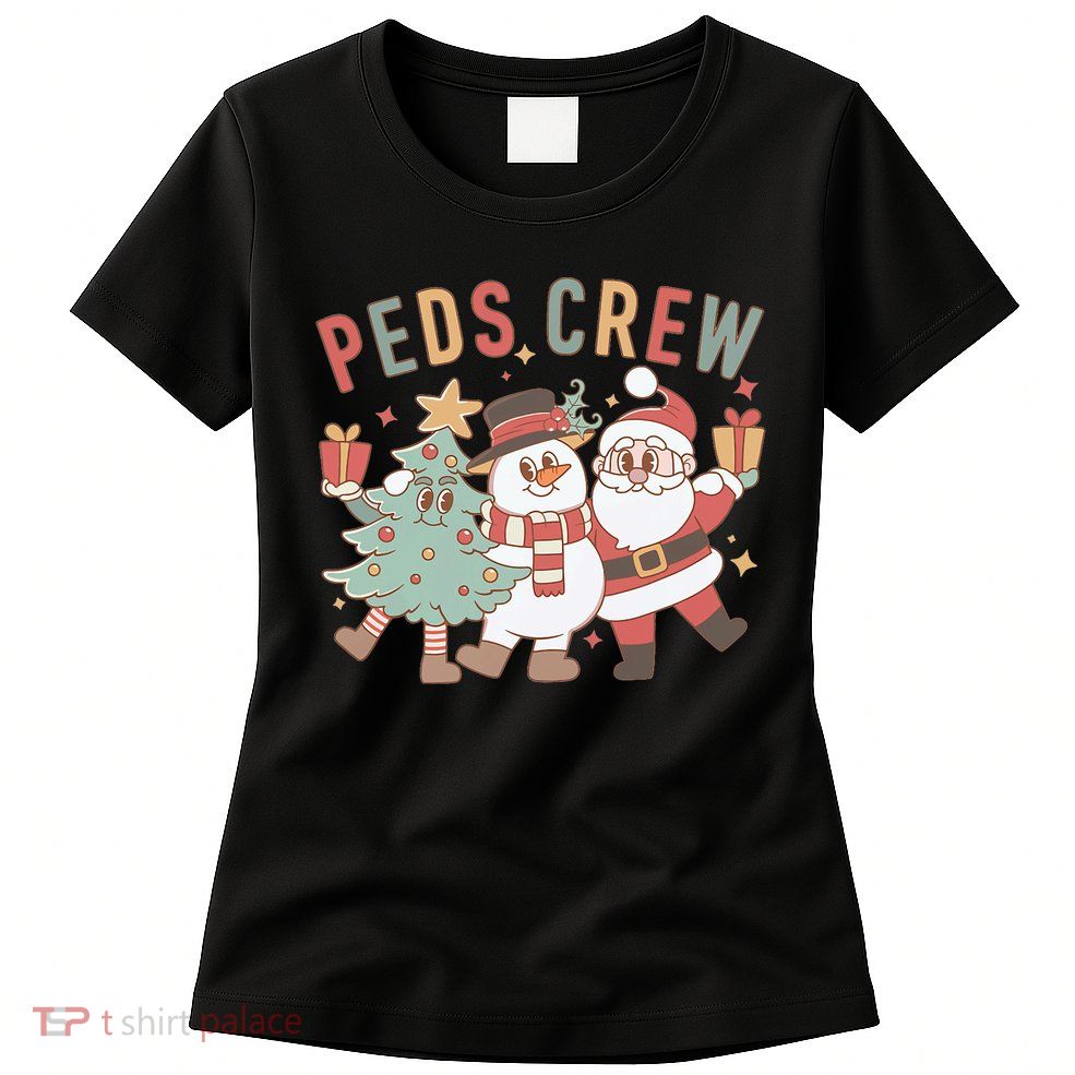 Retro Peds Crew Christmas Pediatric Nurse Nursing Group Womens T-Shirt