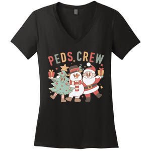 Retro Peds Crew Christmas Pediatric Nurse Nursing Group Women's V-Neck T-Shirt