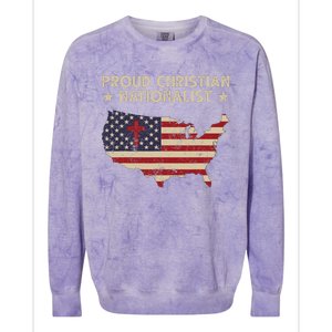 Retro Proud Christian Nationalist American Flag Faith Cross Colorblast Crewneck Sweatshirt