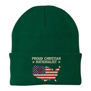 Retro Proud Christian Nationalist American Flag Faith Cross Knit Cap Winter Beanie