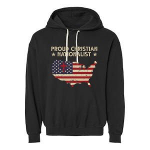 Retro Proud Christian Nationalist American Flag Faith Cross Garment-Dyed Fleece Hoodie