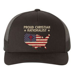 Retro Proud Christian Nationalist American Flag Faith Cross Yupoong Adult 5-Panel Trucker Hat