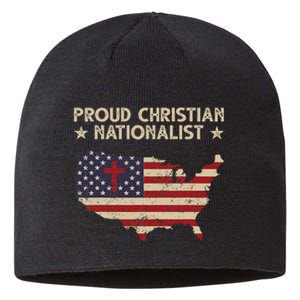 Retro Proud Christian Nationalist American Flag Faith Cross Sustainable Beanie