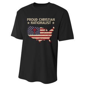 Retro Proud Christian Nationalist American Flag Faith Cross Performance Sprint T-Shirt