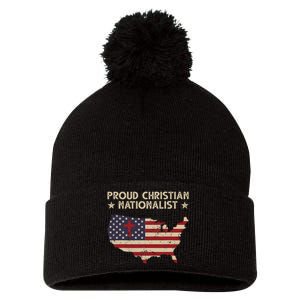 Retro Proud Christian Nationalist American Flag Faith Cross Pom Pom 12in Knit Beanie