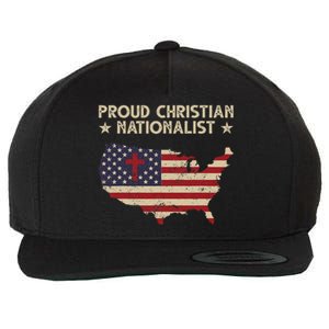 Retro Proud Christian Nationalist American Flag Faith Cross Wool Snapback Cap